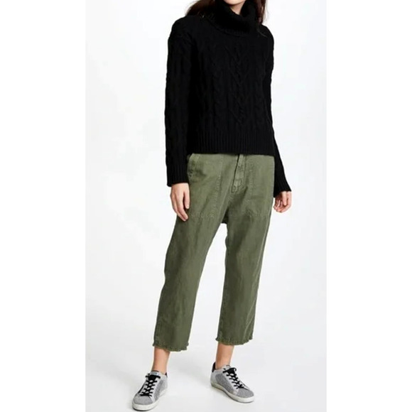 Nili Lotan 6 Slouchy Luna Pant $395 Cropped Drop Crotch Cotton Army Green - Picture 4 of 10